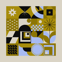 Wall Mural - Postmodern Aesthetics Inspired Vector Graphic Pattern Made With Abstract Geometric Shapes