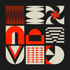 Fototapete - Brutalist Art Inspired Vector Pattern Graphics Made With Bold Abstract Geometric Shapes