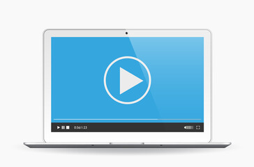 Poster - Media player on the laptop isolated on white. Vector illustration 