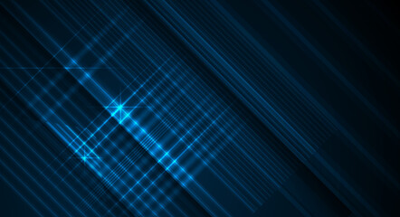 Fototapete - Vector abstract line pattern, digital hi tech technology design and light effect. High speed movement and connection, dark blue background. Illustration futuristic, communication, cyberspace concept