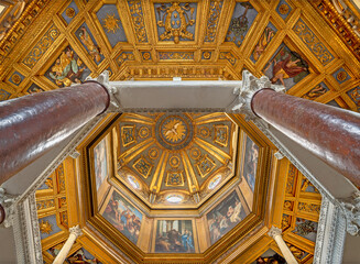 ROME, ITALY - SEPTEMBER 2, 2021: The interior of church San Giovanni in Fonte al Laterano - Battisterio Lateranese.