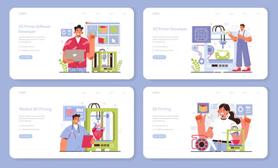 Poster - 3D printer software development web banner or landing page set.
