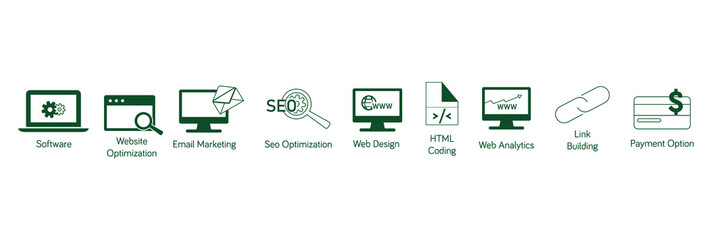 Canvas Print - seo icon set software, website optimization, email marketing, seo optimization, web designing, html 