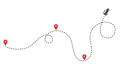 Poster - Car route monochrome concept with automobile path and map pointers. Isolated vector