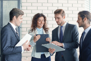 Sticker - Business team discussing together business plans in office