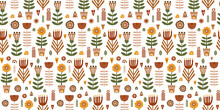 Scandinavian Folk Art Pattern. Folk Floral Pattern. Swedish Folk Art Print, Seamless Background, Swedish Textile, Wallpaper In Vector. Bright Stylized Decorative Floral Elements. Scandi Illustration.