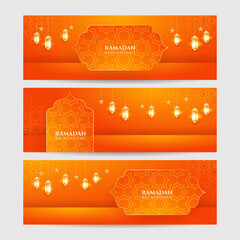 Set of Ramadan style decoration orange colorful banner design template