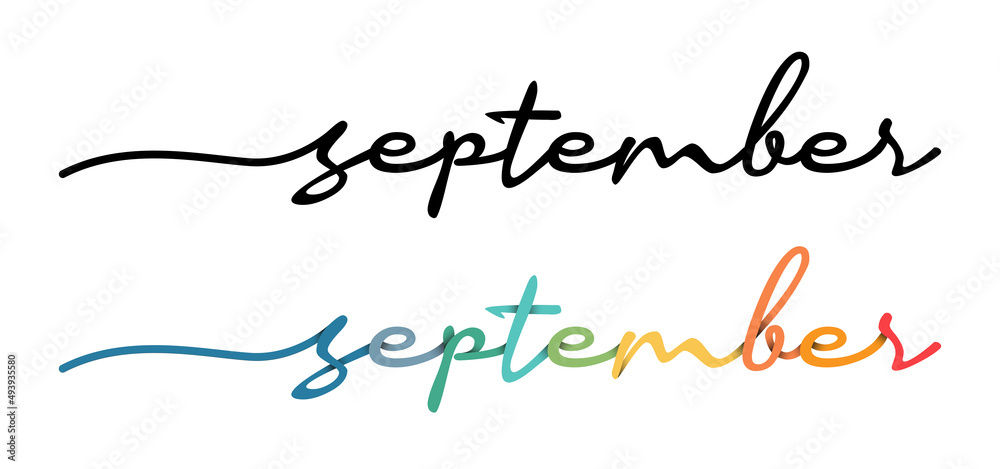September Handwriting Lettering Calligraphy Isolated on White ...