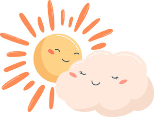 Wall Mural - cute sun and cloud cartoon illustration