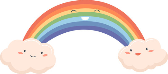 Wall Mural - cute rainbow with clouds cartoon illustration