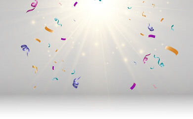 Poster - Lots of colorful tiny confetti and ribbons on transparent background. Festive event and party. Multicolor background.Colorful bright confetti isolated on transparent background	