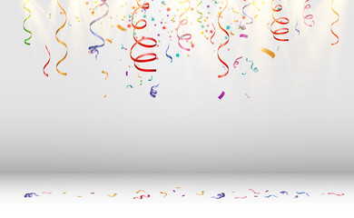 Poster - Lots of colorful tiny confetti and ribbons on transparent background. Festive event and party. Multicolor background.Colorful bright confetti isolated on transparent background	