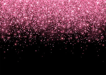 Wall Mural - Hot pink sparkling glitter scattered on black background. Vector