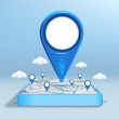 Gps icon on the city map with pin location and cloud. 3D style illustration