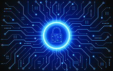 Abstract Technology Circuit Board Background With Padlock Icon. Cyber ​​data Security Concept. Modern Technology Innovation Concept Background
