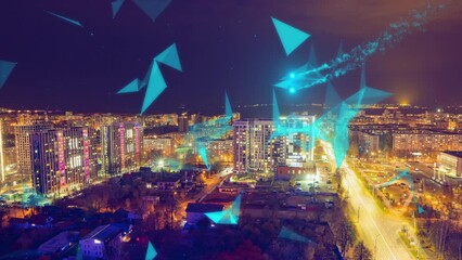 Poster - Smart digital city concept, aerial view, Dubai, United Arab Emirates, time lapse, 4k video, loop