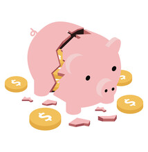 Broken Piggy Bank Money  With Coins Savings Concept