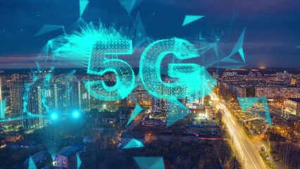Poster - Smart digital city concept, aerial view, Dubai, United Arab Emirates, time lapse, 4k video, loop