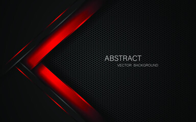 Abstract black and red polygons overlapped on dark steel mesh background with free space for design. modern technology innovation concept background	