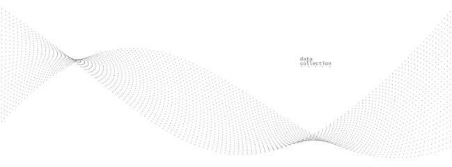 Poster - grey airy particles flow vector design, abstract background with wave of flowing dots array, digital