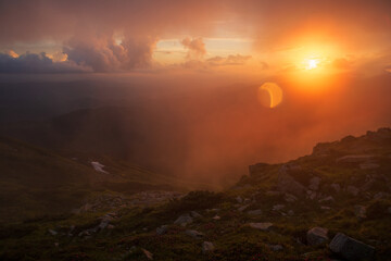 Wall Mural - Fog in the mountains of the Eastern Carpathians. Ukraine.