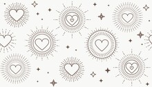 Valentine's Day Bohemian Pattern With Geometric Hearts And Stars. Minimalist Background For Mother's Day, Valentine's Day, Wedding, Birthday, Wallpaper Etc. Flat Style Vector Illustration