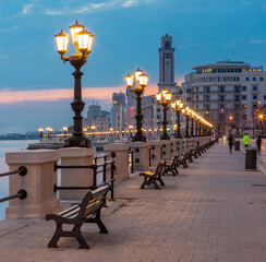 Wall Mural - Bari - The promenade at dusk.