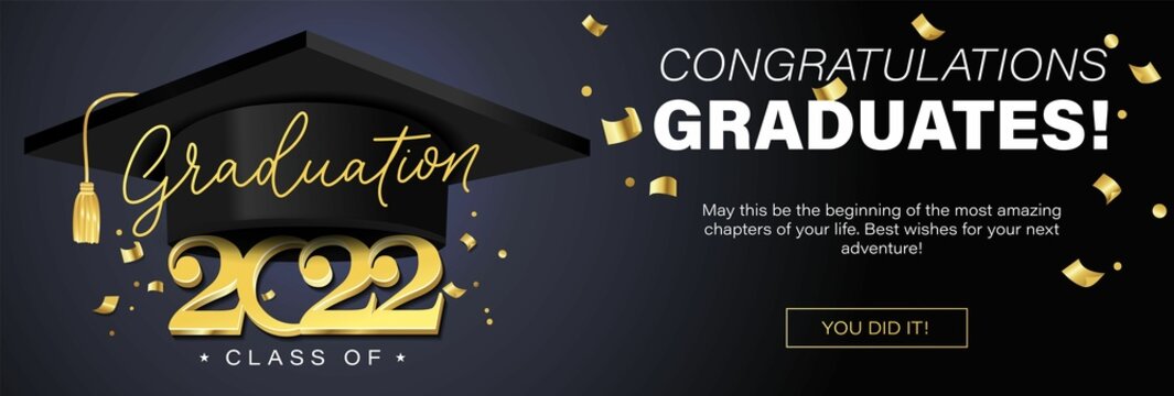 Wall Mural - Congratulations graduates banner concept. Class of 2022. Graduation design template for websites, social media, blogs, greeting cards or party invitations.