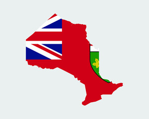 Ontario Map Flag. Map of ON, Canada with the flag. Canadian province. Vector illustration Banner.