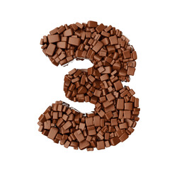 Poster - 3D rendering illustration of the number 3 made of chocolate bars on a white background