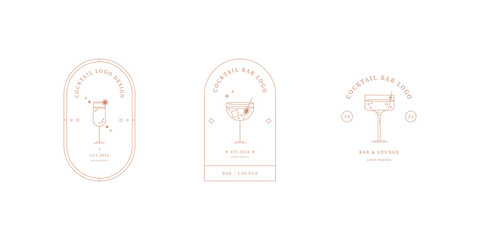 Wall Mural - cocktails logo template. cocktail bar logo. vector design linear template logos, icon, signs isolate