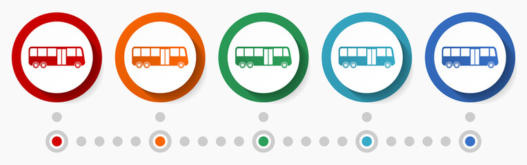 Aufkleber - Bus, travel concept vector icon set, flat design colorful buttons, infographic template in 5 color options