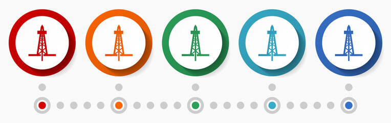 Aufkleber - Oil and gas concept vector icon set, flat design colorful buttons, infographic template in 5 color options