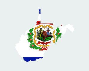 Sticker - West Virginia Map Flag. Map of WV, USA with the state flag. United States, America, American, United States of America, US State Banner. Vector illustration.