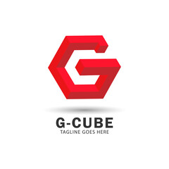 letter g logo template with hexagon shape, box illustration, 3d style,