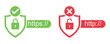 Https and http security certificates on white background. Secure and insecure web protocols. Safety connection.