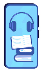 Poster - Application for listening to audiobooks and podcasts semi flat color vector object. Full sized item on white. Smartphone screen simple cartoon style illustration for web graphic design and animation