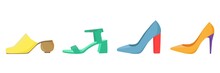Women's High-heeled Shoes Fashion Collection. Bright Summer Shoes Vector Clip Art.