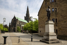 Scenic View Of James Arthur Monument And An Old Historic Glasgow Cathedral In Scotland, UK