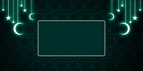 Poster - Happy Ramadan Abstract Modern background with Glowing Stars and Moon. Islamic Month of Fasting Backdrop with copy space