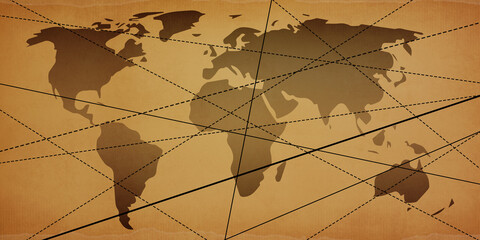 Poster - Ancient World Map with Rough Texture on Paper, Historic and History concepts background