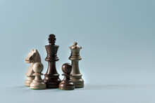 Wooden Chess Pieces And Blank Copy Space