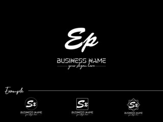 Letter EP Logo Design, Signature Ep pe Logo Letter Vector Stock Black And White