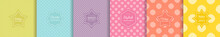 Vector Dots Seamless Patterns Collection. Set Of Colorful Background Swatches With Elegant Minimal Labels. Abstract Textures With Big And Small Circles, Polka Dot Design. Cute Design For Babies, Kids