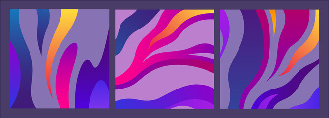 Aufkleber - Wavy Flow Backgrounds Set. Vector Colorful Dynamic Bg with Gradient