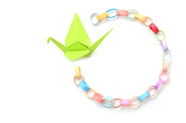 Wall Mural - Paper colorful chain and origami bird