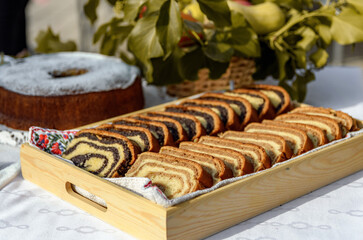 Traditional Croatian or Slovenian yeast cake with walnut or poppy filling.