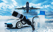 Auto - Flugzeug -  Wasserstofftankstelle -  Betankung von Elektrofahrzeugen 