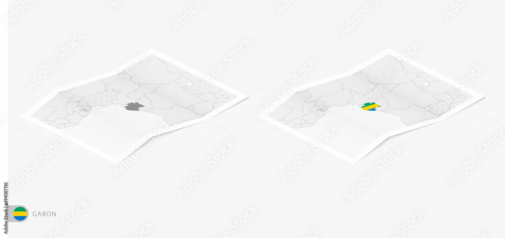 Set of two realistic map of Gabon with shadow. The flag and map of ...
