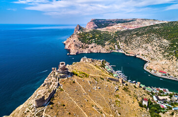 Sticker - Cembalo Fortress above Balaklava Bay in the Black Sea near Sevastopol, Crimea. Ukraine - Russia disputed territory